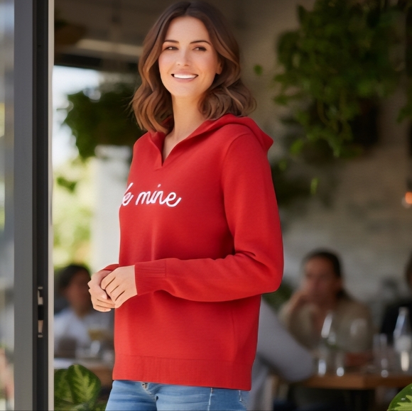 Like New Marled Be Mine Red Hoodie Sweater XS Valentine's Day - Picture 2 of 13